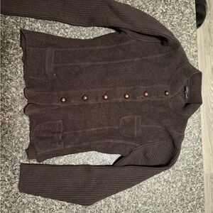 JEANNE PIERRE Dark Brown Button-Up Knit Cardigan